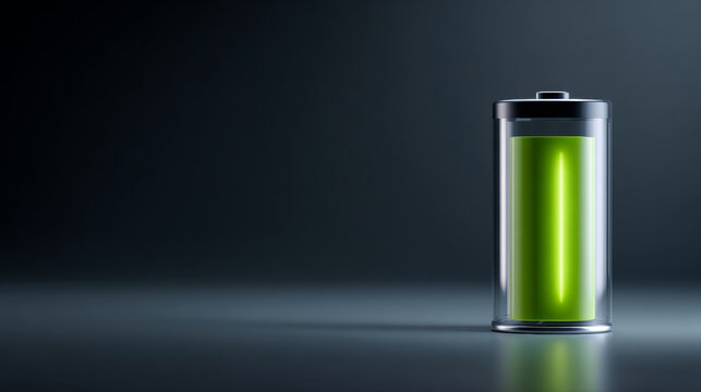 A battery with a green liquid inside is shown in this image, which could be used to power various electronic devices.
