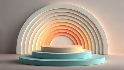 Obraz premium Layered abstract podium with pastel rainbow background