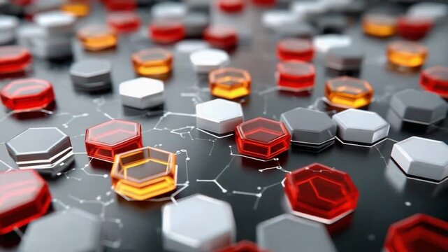 Digital Hexagons: A close-up view of a network of colorful hexagon shapes, highlighting the intricate connections and patterns, showcasing the power of networking and communication.