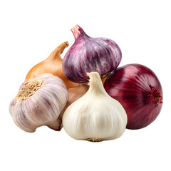 Fresh Assorted Garlic and Onion Variety with Vibrant Colors