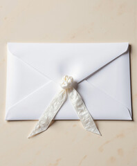 White envelope tied with ribbon on marble surface for Coming of Age Day