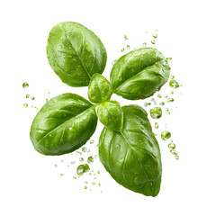 Fresh Sweet Basil Herb Sprig with Water Drops - Culinary Ingredient Photography