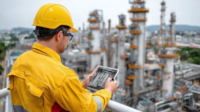 Engineer's Precision: An engineer, immersed in his work, monitors the industrial landscape, a testament to technological prowess.