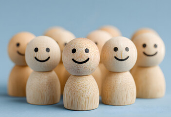 Funny Easter egg family concept group smiling on white, wooden, and blue backgrounds