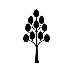 Stylized Black Tree Silhouette with Circular Fruit on White Background Illustration