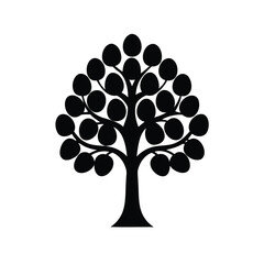 Stylized Black Tree with Circular Leaves on a White Background Simple Design