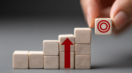 Hand holding red arrow sign symbol for business success growth and financial progress in a 3D bar chart diagram illustration