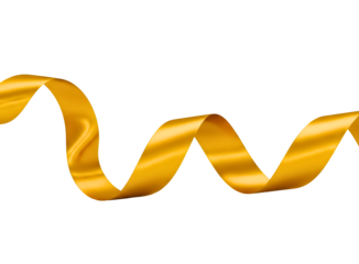 Golden ribbon flowing in a wave isolated on transparent background