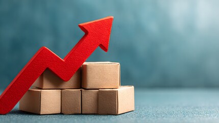 Red arrow business graph showing 3D concept of stock market growth and finance profit success