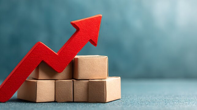 Red arrow business graph showing 3D concept of stock market growth and finance profit success