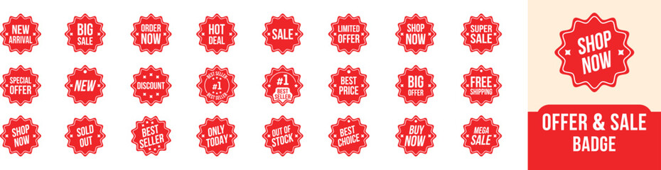 Offer and Sale vector badge set. Shop, discount, black friday tags.