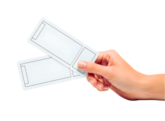 Hand holding blank perforated tickets isolated on transparent background