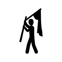 Silhouette of a Person Holding a Flag on a White Background Art