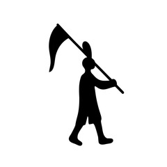 Abstract black silhouette of a figure carrying a flag on its shoulder