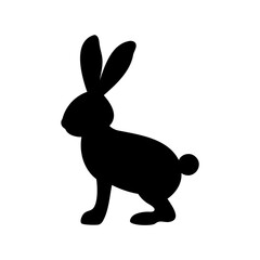 Silhouette of a black rabbit standing against a white background art
