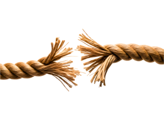 Close up of a thick rope breaking apart isolated on transparent background