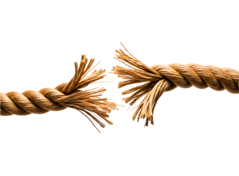 Close up of a thick rope breaking apart isolated on transparent background