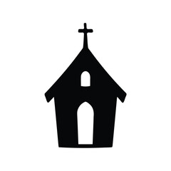 Silhouette of a simple church building with a cross on top