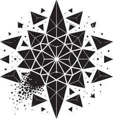 Geometric Starburst Design with Triangles and Dots on White Background Keywords: geometric, starburst, abstract, design, triangles, polygons, crystal, fractal, symmetry, pattern, black and white