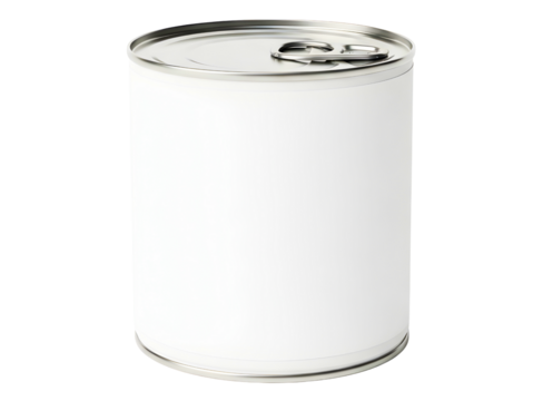 Blank white tin can with pull tab isolated on transparent background