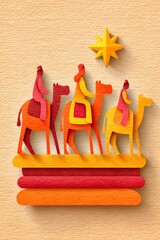 Celebraci&oacute;n del D&iacute;a de Reyes en Espa&ntilde;a con figuras de papel y camellos