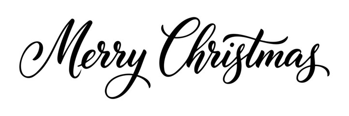 Obraz premium Merry Christmas lettering design. Seasonal greeting card template. A calligraphic hand written inscription
