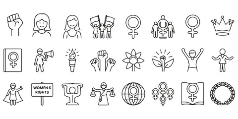 Fototapeta premium Collection of various feminism and equality symbols isolated on a transparent background