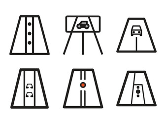 Road construction signs icons for traffic guidance and safety measures