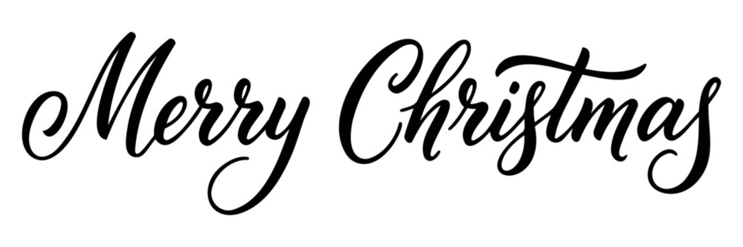 Merry Christmas lettering design. Seasonal greeting card template. A calligraphic hand written inscription