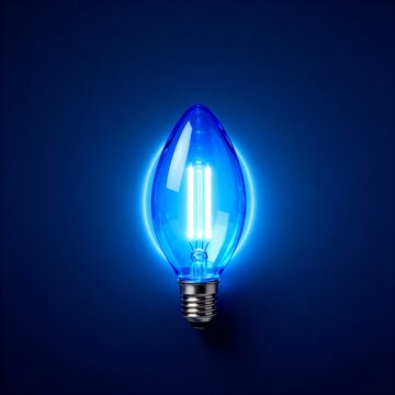 Single Glowing Blue LED Filament Light Bulb with Neon Ring on Dark Background
