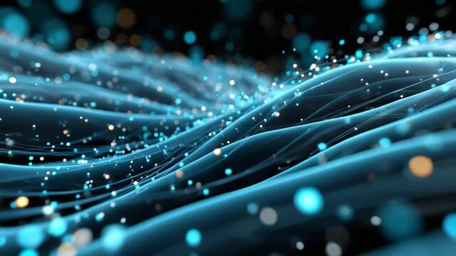 Digital Flow: An abstract display of flowing, ethereal lines and shimmering particles. It's a visual of an electric connection with a feeling of futuristic innovation and boundless possibility. 