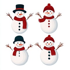 Cheerful snowmen in winter attire, perfect for holiday-themed designs and festivities.