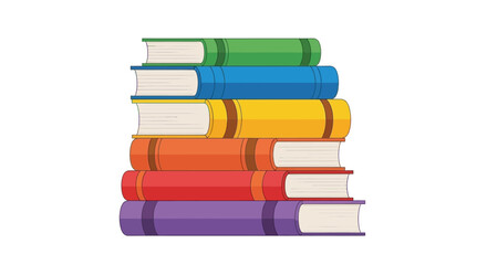 A vibrant stack of colorful hardcover books arranged in a rainbow spectrum, symbolizing education, knowledge, and the joy of reading, isolated on a white background