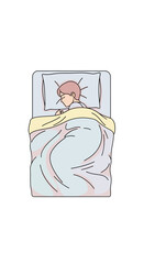 Minimalist top-down illustration of a person enjoying a peaceful and comfortable sleep in a cozy bed, covered by a light blanket, symbolizing rest, relaxation, and personal well-being