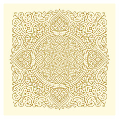 Grand circular arabesque filigree mandala with dense lace details on cream