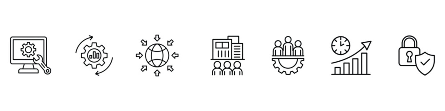 Industrial control system banner web icon set vector. enterprise, management, control system, optimization, efficiency, security, process, centralization symbol. vector illustration.