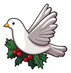 Obraz premium PNG Dove with Christmas Holly sticker dove christmas holly.