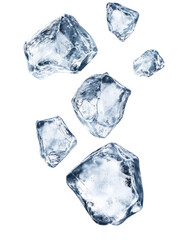 Obraz premium Several clear ice cubes scattered on a transparent background isolated on transparent background
