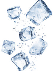 Obraz premium Several ice cubes with small water droplets isolated on transparent background