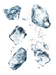 Obraz premium Several pieces of clear ice scattered isolated on transparent background