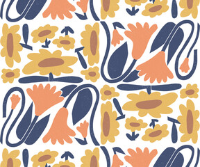 Retro-Inspired Seamless Floral Design with Artistic Flowers and Natural Leaf Motifs for Pattern Lovers