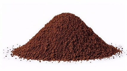 A perfectly formed mound of rich, dark brown granules stands isolated against a pristine white background. The finely textured powder suggests a versatile soluble beverage ingredient or a key culinary - Powered by Adobe