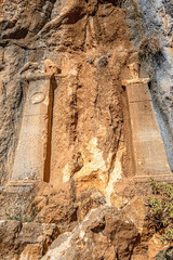 The scenic views of the rock reliefs in Elmalı, Antalya, Turkey
