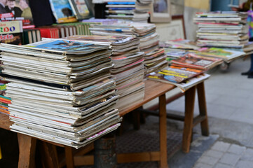 A pile of comics in flea market