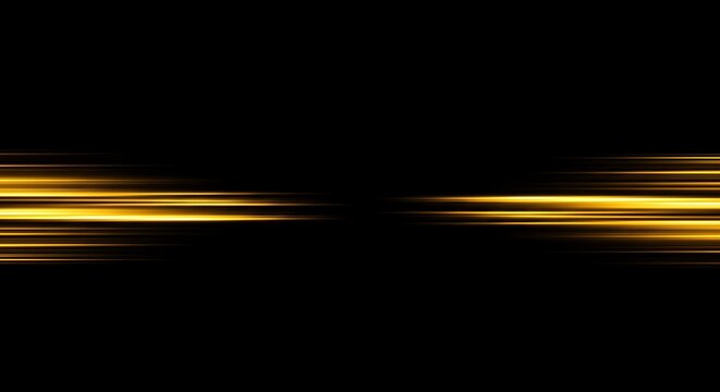 Abstract golden light streaks on a black background