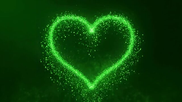 Green Screen particle glitter glow heart background loop seamless scene 4 with distortion, overlay, glitch, static noise, scan lines on black background, 4k animated video