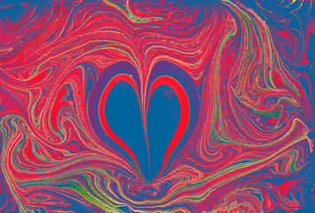 Abstract Ebru marbling painting background with with heart patterns