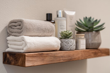 Home wellness shelf with skincare products