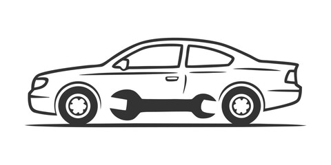 Obraz premium Automotive repair service icon, car with wrench symbol, vehicle maintenance logo design