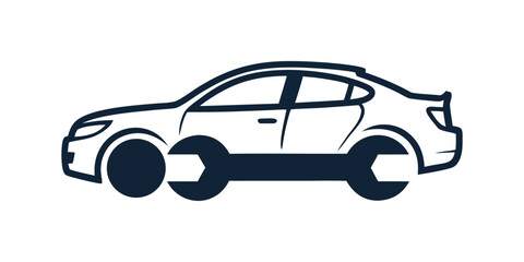 Automotive car repair service icon with wrench wheels, vehicle maintenance symbol